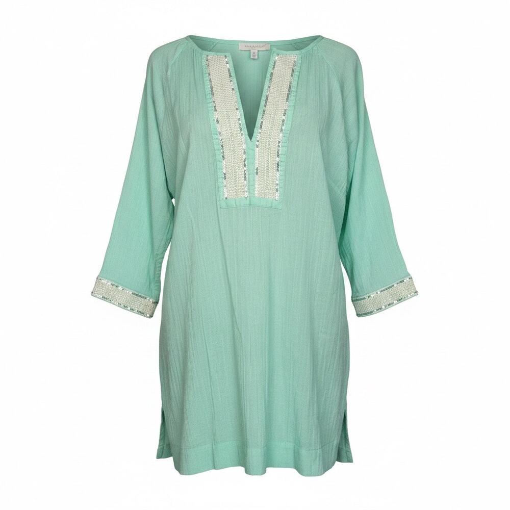 Athleta Aqua Tunic Top Lightweight Breathable Comfort 3/4 Sleeve Boho Resort MED